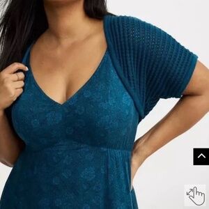 Torrid Open Stitch Bolero Shrug Sweater Legion Blue NWT 2X Cropped Cardigan